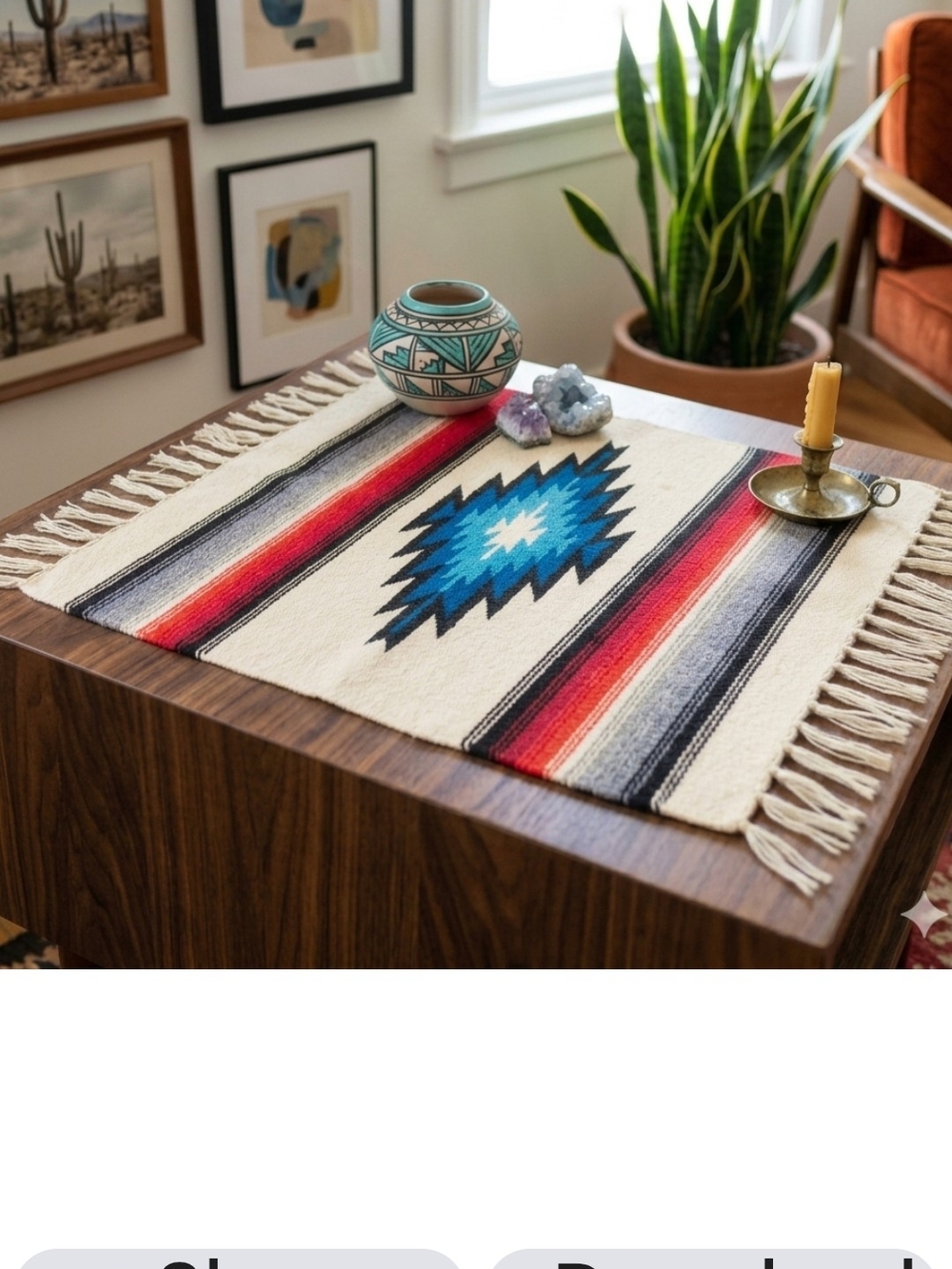 Vintage 1950s Chimayo Hand-Woven Wool Mat – Southwestern Serrated Diamond